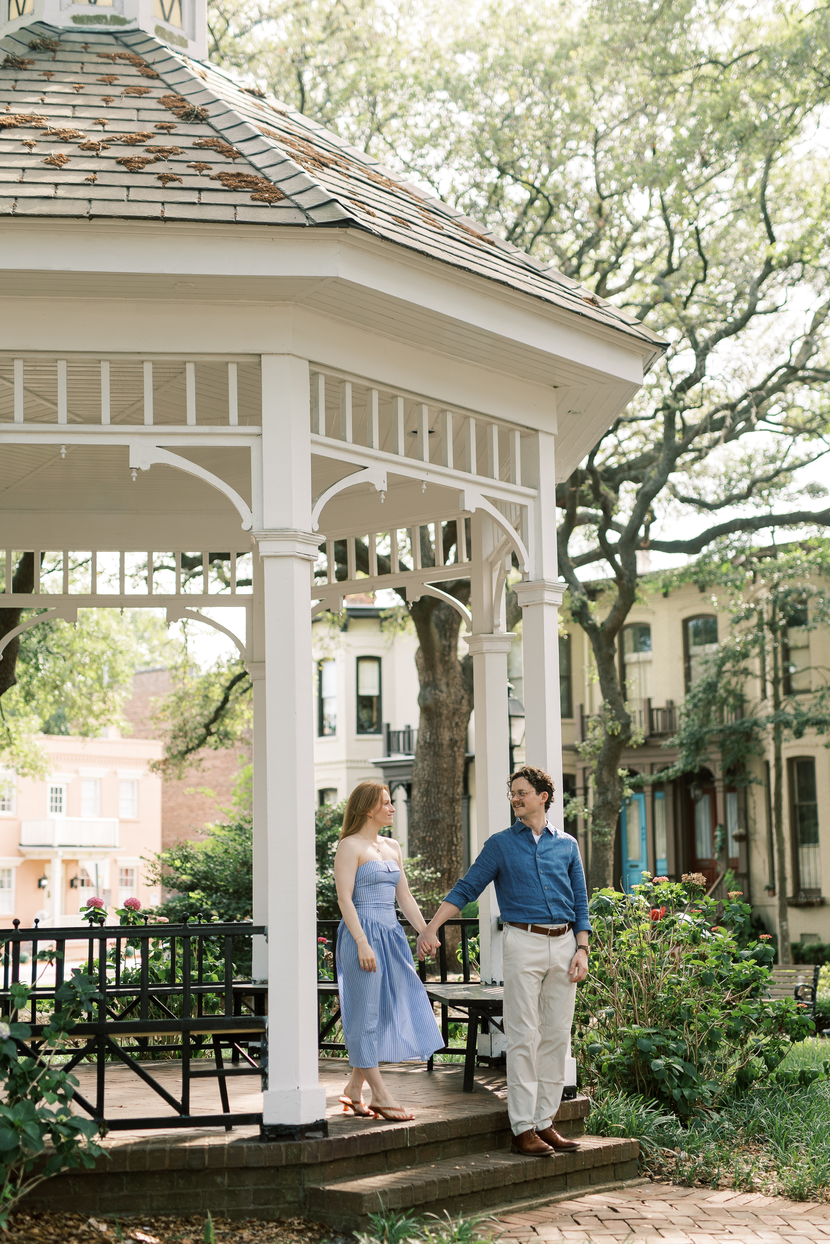 Morgan and Brendan smiling together during their engagement session